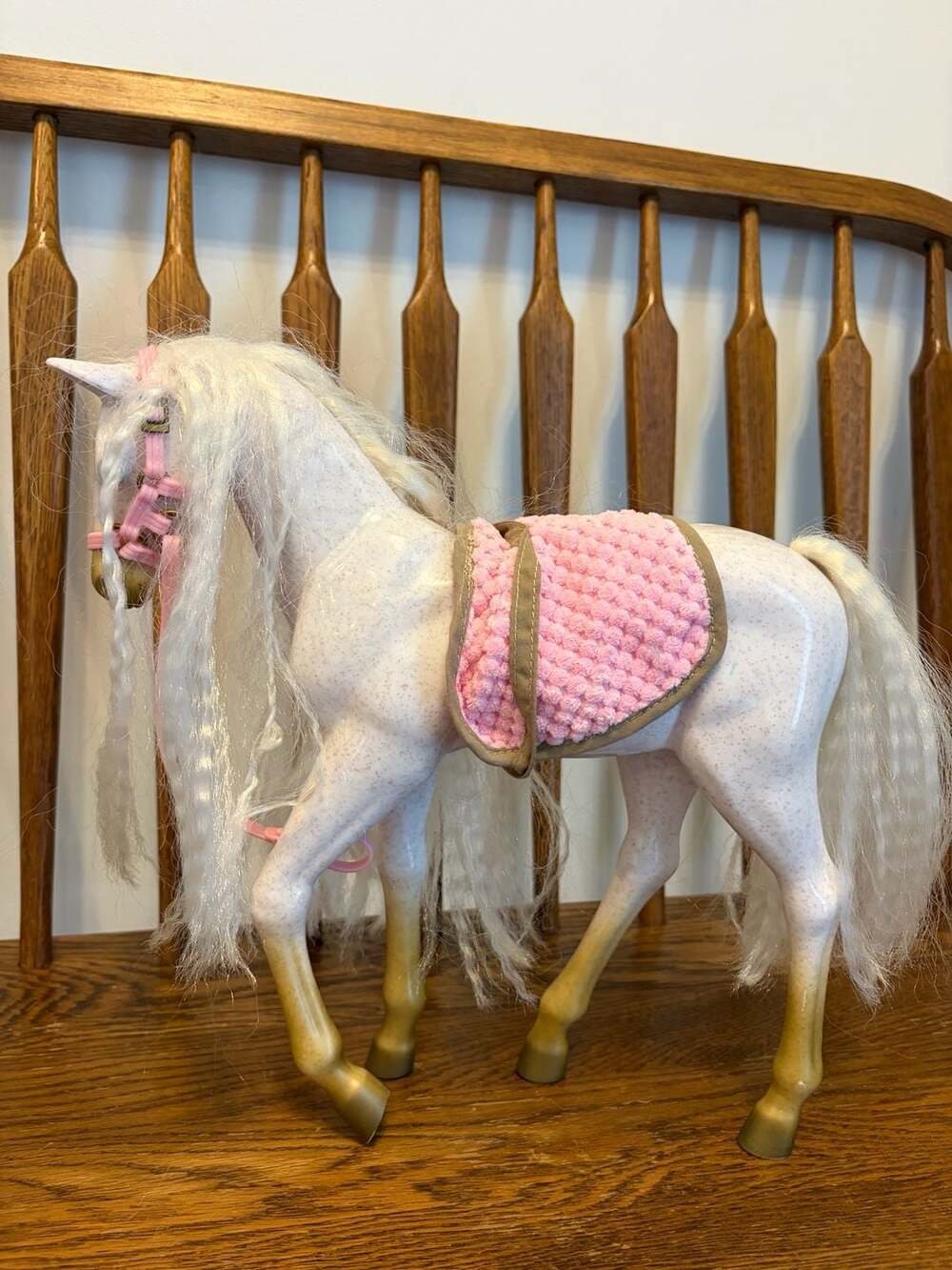 American Girl Sparkling White Unicorn Horse Toy with Pink Blanket and Halter